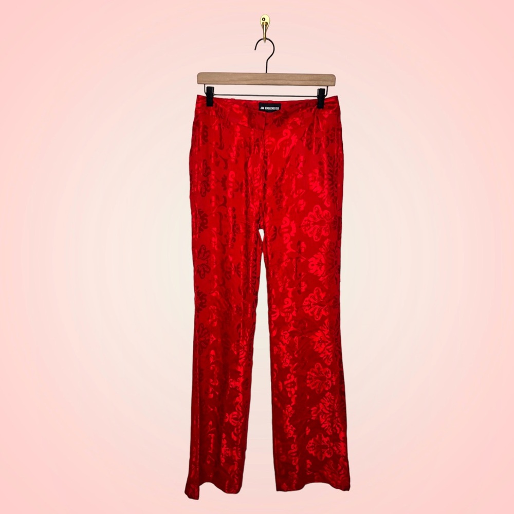 Ann Demuelemeester red satin jacquard trousers  (Sz 38)